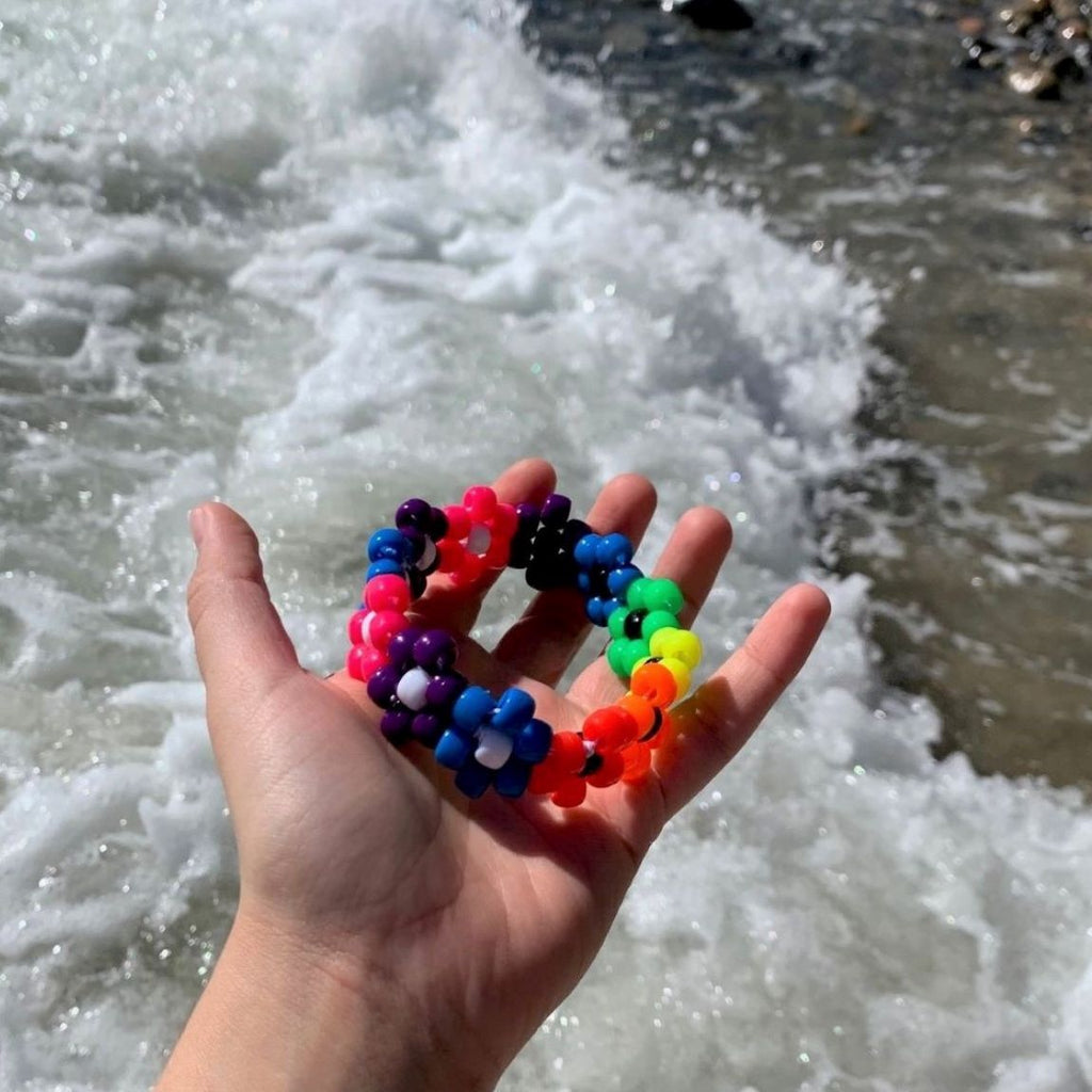 Rainbow Bi Pride Flower Kandi Bracelet