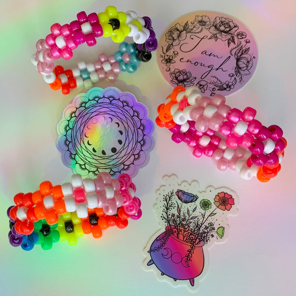 Sapphic Pride Flower Kandi & Sticker Bundle