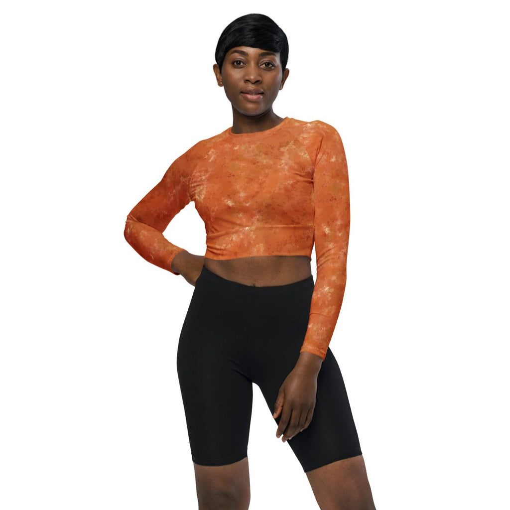 Amber Watercolor Recycled Long-sleeve Crop Top
